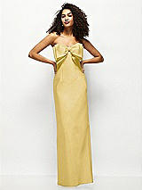 Alt View 1 Thumbnail - Maize Strapless Satin Column Maxi Dress with Oversized Handcrafted Bow