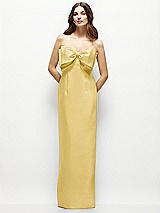 Alt View 2 Thumbnail - Maize Strapless Satin Column Maxi Dress with Oversized Handcrafted Bow