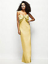 Front View Thumbnail - Maize Strapless Satin Column Maxi Dress with Oversized Handcrafted Bow