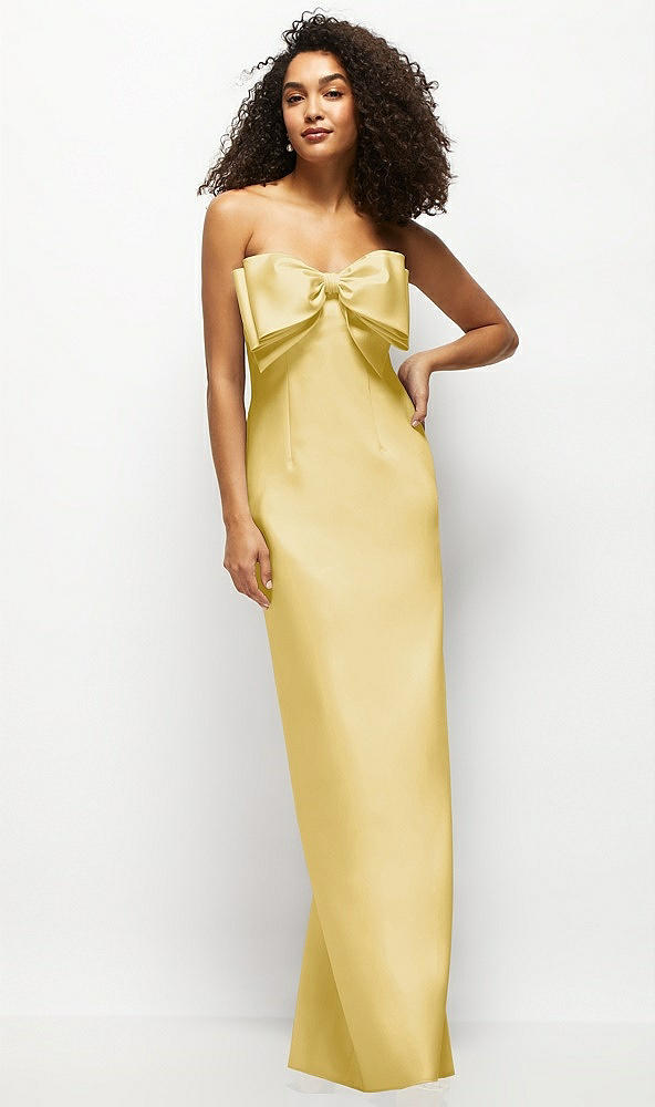 Front View - Maize Strapless Satin Column Maxi Dress with Oversized Handcrafted Bow