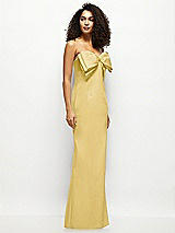 Side View Thumbnail - Maize Strapless Satin Column Maxi Dress with Oversized Handcrafted Bow