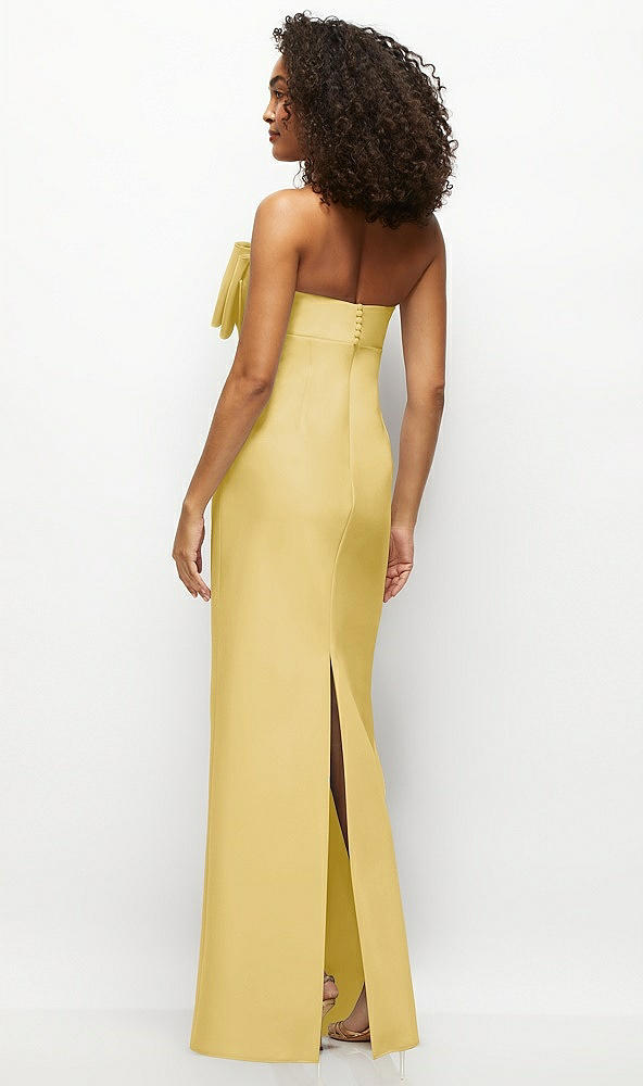 Back View - Maize Strapless Satin Column Maxi Dress with Oversized Handcrafted Bow