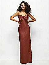 Alt View 1 Thumbnail - Auburn Moon Strapless Satin Column Maxi Dress with Oversized Handcrafted Bow