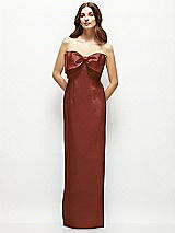Alt View 2 Thumbnail - Auburn Moon Strapless Satin Column Maxi Dress with Oversized Handcrafted Bow