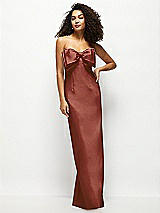 Front View Thumbnail - Auburn Moon Strapless Satin Column Maxi Dress with Oversized Handcrafted Bow
