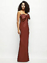 Side View Thumbnail - Auburn Moon Strapless Satin Column Maxi Dress with Oversized Handcrafted Bow