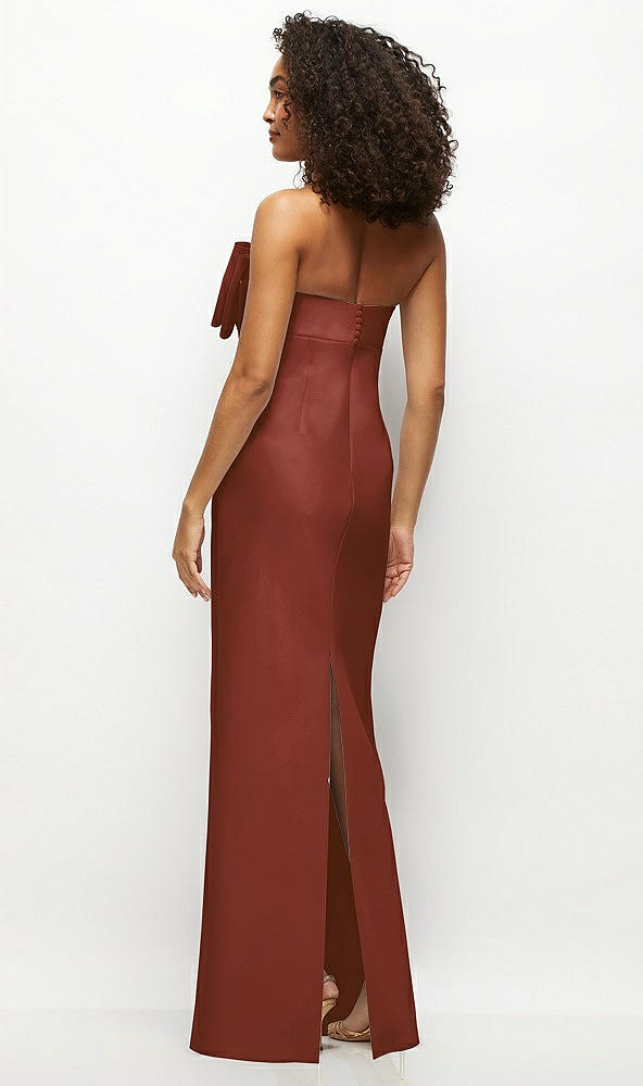 Back View - Auburn Moon Strapless Satin Column Maxi Dress with Oversized Handcrafted Bow