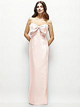 Alt View 2 Thumbnail - Blush Strapless Satin Column Maxi Dress with Oversized Handcrafted Bow
