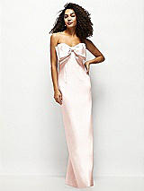 Front View Thumbnail - Blush Strapless Satin Column Maxi Dress with Oversized Handcrafted Bow