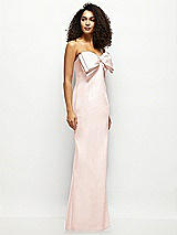 Side View Thumbnail - Blush Strapless Satin Column Maxi Dress with Oversized Handcrafted Bow