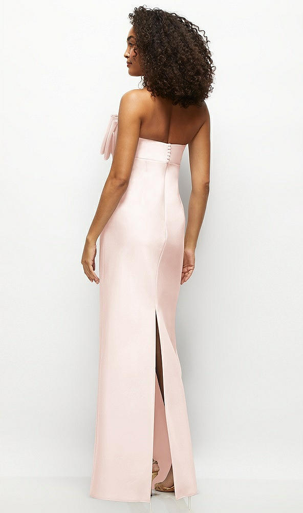 Back View - Blush Strapless Satin Column Maxi Dress with Oversized Handcrafted Bow