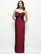 Alt View 2 Thumbnail - Burgundy Strapless Satin Column Maxi Dress with Oversized Handcrafted Bow