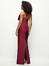 Rear View Thumbnail - Burgundy Strapless Satin Column Maxi Dress with Oversized Handcrafted Bow