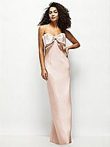 Front View Thumbnail - Cameo Strapless Satin Column Maxi Dress with Oversized Handcrafted Bow