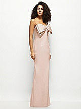 Side View Thumbnail - Cameo Strapless Satin Column Maxi Dress with Oversized Handcrafted Bow