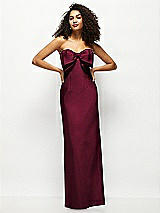 Alt View 1 Thumbnail - Cabernet Strapless Satin Column Maxi Dress with Oversized Handcrafted Bow