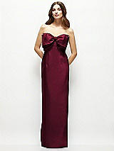 Alt View 2 Thumbnail - Cabernet Strapless Satin Column Maxi Dress with Oversized Handcrafted Bow
