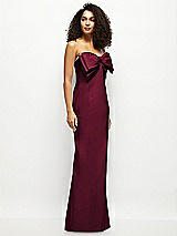 Side View Thumbnail - Cabernet Strapless Satin Column Maxi Dress with Oversized Handcrafted Bow