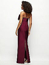 Rear View Thumbnail - Cabernet Strapless Satin Column Maxi Dress with Oversized Handcrafted Bow