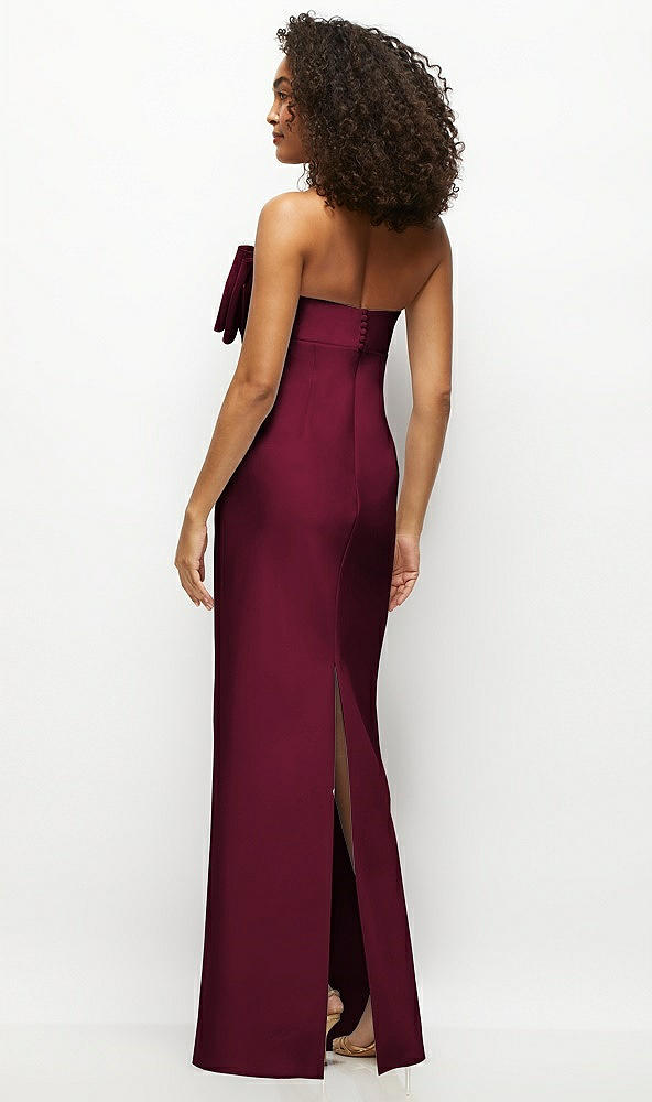 Back View - Cabernet Strapless Satin Column Maxi Dress with Oversized Handcrafted Bow