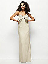 Alt View 1 Thumbnail - Champagne Strapless Satin Column Maxi Dress with Oversized Handcrafted Bow
