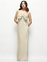 Alt View 2 Thumbnail - Champagne Strapless Satin Column Maxi Dress with Oversized Handcrafted Bow