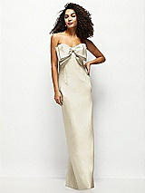 Front View Thumbnail - Champagne Strapless Satin Column Maxi Dress with Oversized Handcrafted Bow