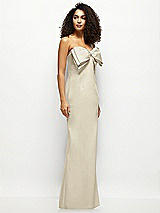 Side View Thumbnail - Champagne Strapless Satin Column Maxi Dress with Oversized Handcrafted Bow