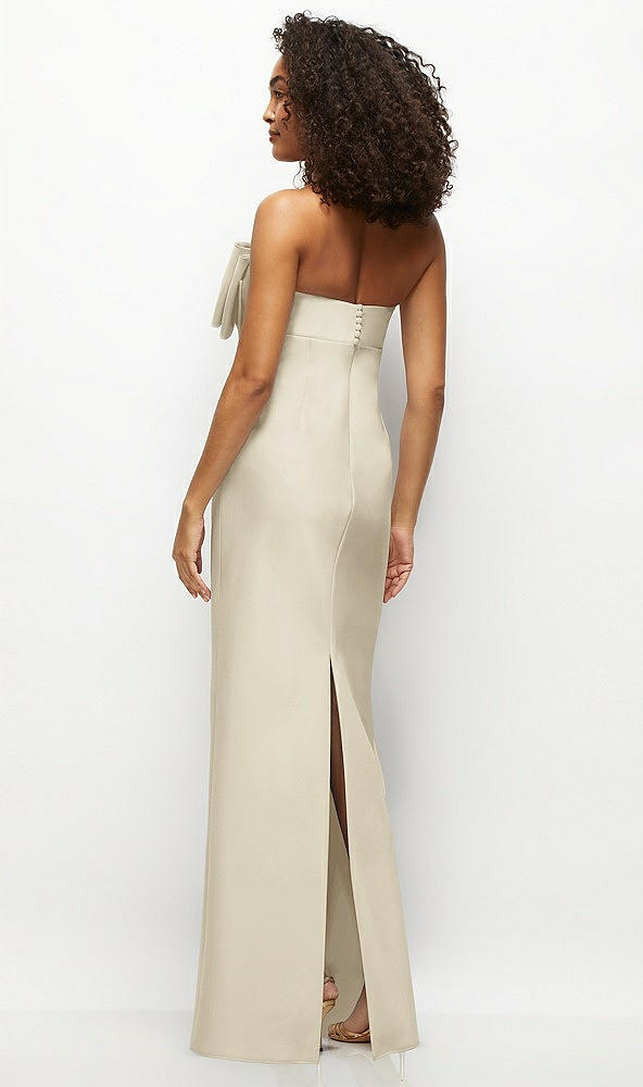 Back View - Champagne Strapless Satin Column Maxi Dress with Oversized Handcrafted Bow