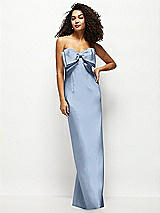 Front View Thumbnail - Cloudy Strapless Satin Column Maxi Dress with Oversized Handcrafted Bow