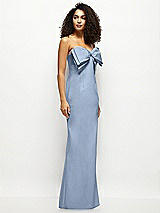 Side View Thumbnail - Cloudy Strapless Satin Column Maxi Dress with Oversized Handcrafted Bow