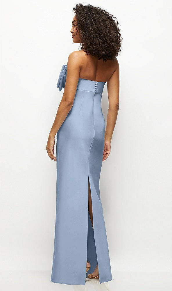 Back View - Cloudy Strapless Satin Column Maxi Dress with Oversized Handcrafted Bow