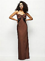 Alt View 1 Thumbnail - Cognac Strapless Satin Column Maxi Dress with Oversized Handcrafted Bow
