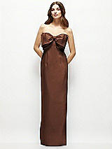 Alt View 2 Thumbnail - Cognac Strapless Satin Column Maxi Dress with Oversized Handcrafted Bow