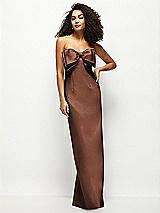 Front View Thumbnail - Cognac Strapless Satin Column Maxi Dress with Oversized Handcrafted Bow