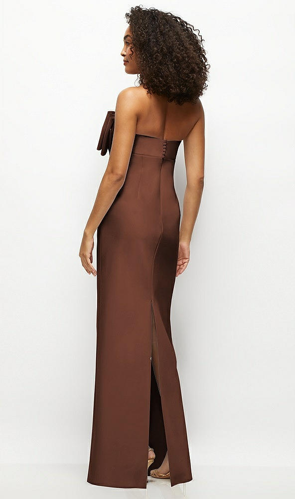 Back View - Cognac Strapless Satin Column Maxi Dress with Oversized Handcrafted Bow
