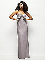 Alt View 1 Thumbnail - Cashmere Gray Strapless Satin Column Maxi Dress with Oversized Handcrafted Bow
