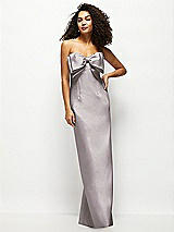 Front View Thumbnail - Cashmere Gray Strapless Satin Column Maxi Dress with Oversized Handcrafted Bow