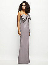 Side View Thumbnail - Cashmere Gray Strapless Satin Column Maxi Dress with Oversized Handcrafted Bow