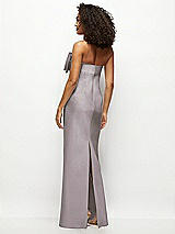 Rear View Thumbnail - Cashmere Gray Strapless Satin Column Maxi Dress with Oversized Handcrafted Bow