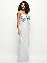 Side View Thumbnail - French Blue Strapless Satin Column Maxi Dress with Oversized Handcrafted Bow