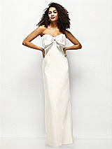 Alt View 1 Thumbnail - Ivory Strapless Satin Column Maxi Dress with Oversized Handcrafted Bow