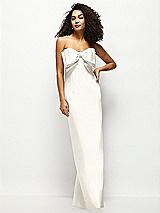 Front View Thumbnail - Ivory Strapless Satin Column Maxi Dress with Oversized Handcrafted Bow