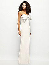 Side View Thumbnail - Ivory Strapless Satin Column Maxi Dress with Oversized Handcrafted Bow
