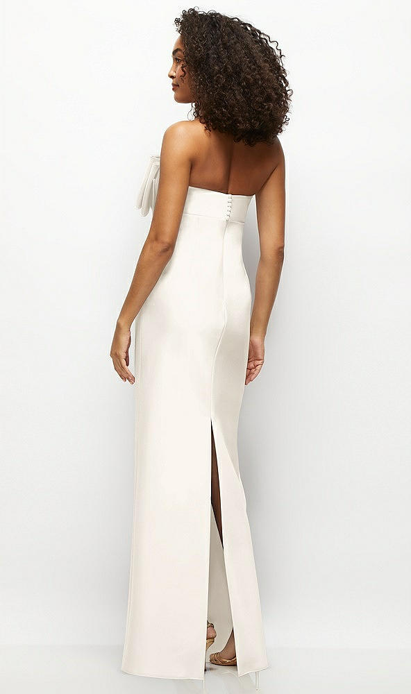 Back View - Ivory Strapless Satin Column Maxi Dress with Oversized Handcrafted Bow