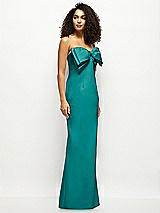 Side View Thumbnail - Jade Strapless Satin Column Maxi Dress with Oversized Handcrafted Bow