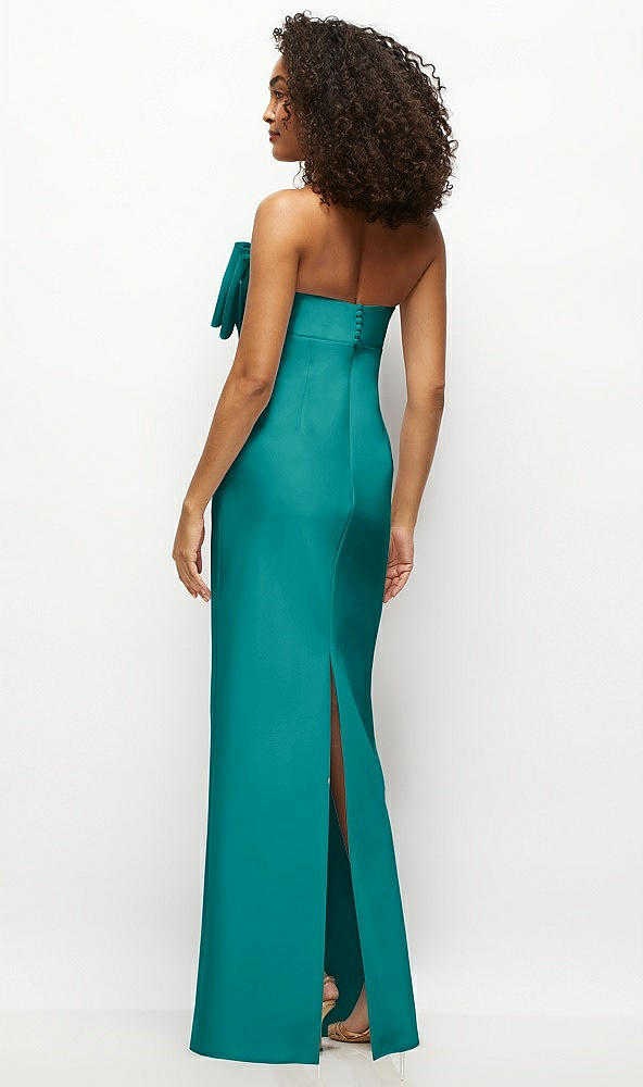 Back View - Jade Strapless Satin Column Maxi Dress with Oversized Handcrafted Bow