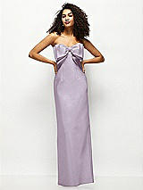 Alt View 1 Thumbnail - Lilac Haze Strapless Satin Column Maxi Dress with Oversized Handcrafted Bow