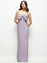Alt View 2 Thumbnail - Lilac Haze Strapless Satin Column Maxi Dress with Oversized Handcrafted Bow