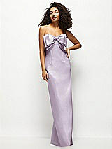 Front View Thumbnail - Lilac Haze Strapless Satin Column Maxi Dress with Oversized Handcrafted Bow